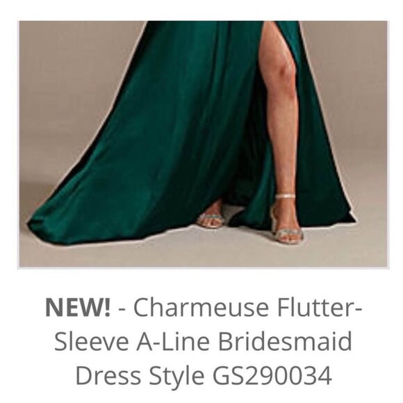 David’s Bridal Bridesmaid Dress - Gem (Emerald) Charmeuse Flutter Sleeve A-Line - Picture 9 of 9